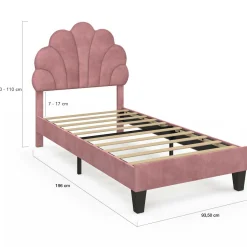 Cadre de lit simple coquillage avec sommier 90 x 190 cm velours rose poudré