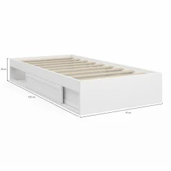 Cadre de lit simple 90x190 cm bois blanc avec rangement
