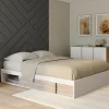 Cadre de lit 140x190 cm avec sommier et rangements blanc et bois façon hêtre