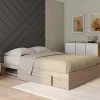 Cadre de lit 140x190 cm avec sommier et rangements en hêtre