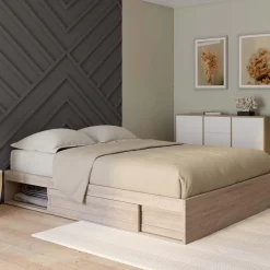 Cadre de lit 140x190 cm avec sommier et rangements en hêtre
