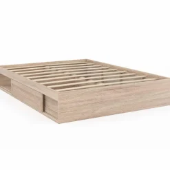 Cadre de lit 140x190 cm avec sommier et rangements en hêtre