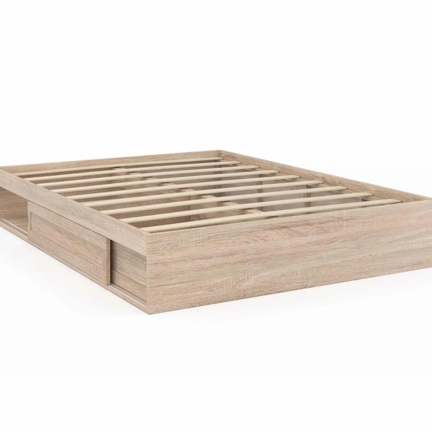 Cadre de lit 140x190 cm avec sommier et rangements en hêtre