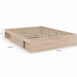 Cadre de lit 140x190 cm avec sommier et rangements en hêtre