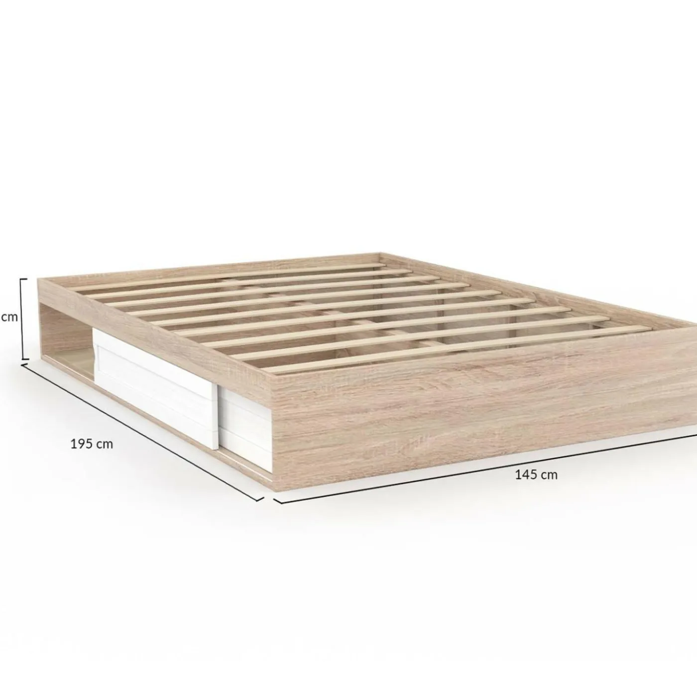 Cadre de lit 140x190 cm avec sommier et rangements blanc et bois