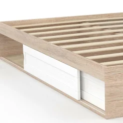Cadre de lit 140x190 cm avec sommier et rangements blanc et bois