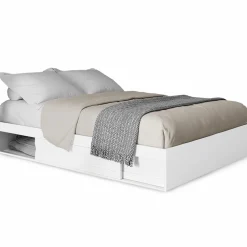 Cadre de lit 140x190 cm avec sommier et rangements blanc