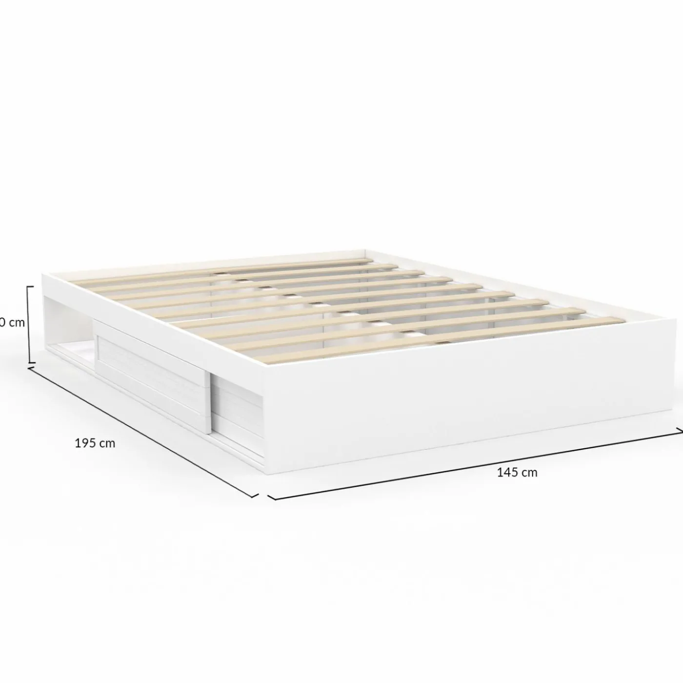 Cadre de lit 140x190 cm avec sommier et rangements blanc