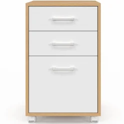 Caisson de bureau bois et blanc avec 3 tiroirs