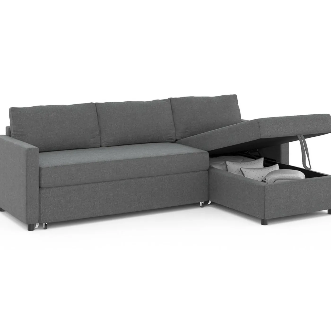 Canapé avec méridienne convertible en tissu gris anthracite