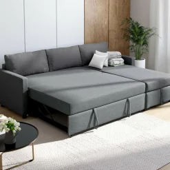 Canapé avec méridienne convertible en tissu gris anthracite