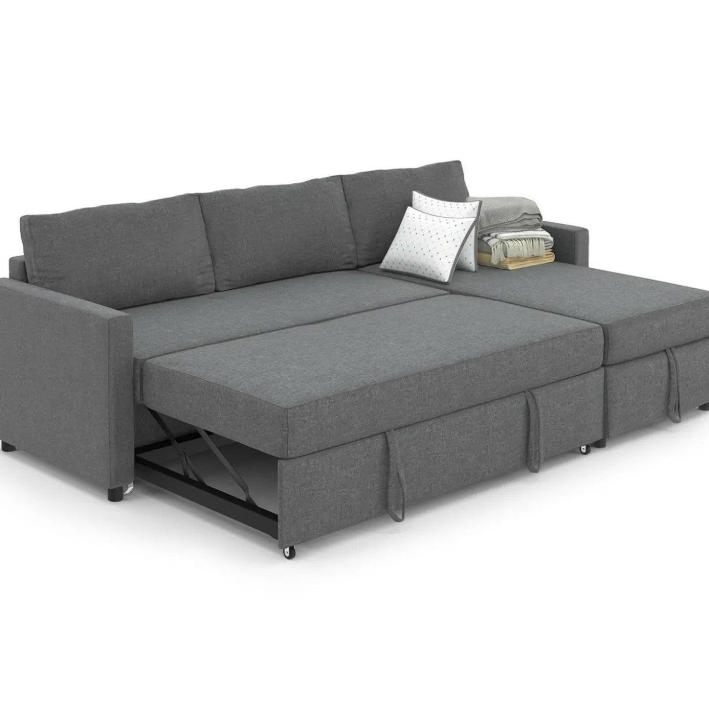 Canapé avec méridienne convertible en tissu gris anthracite