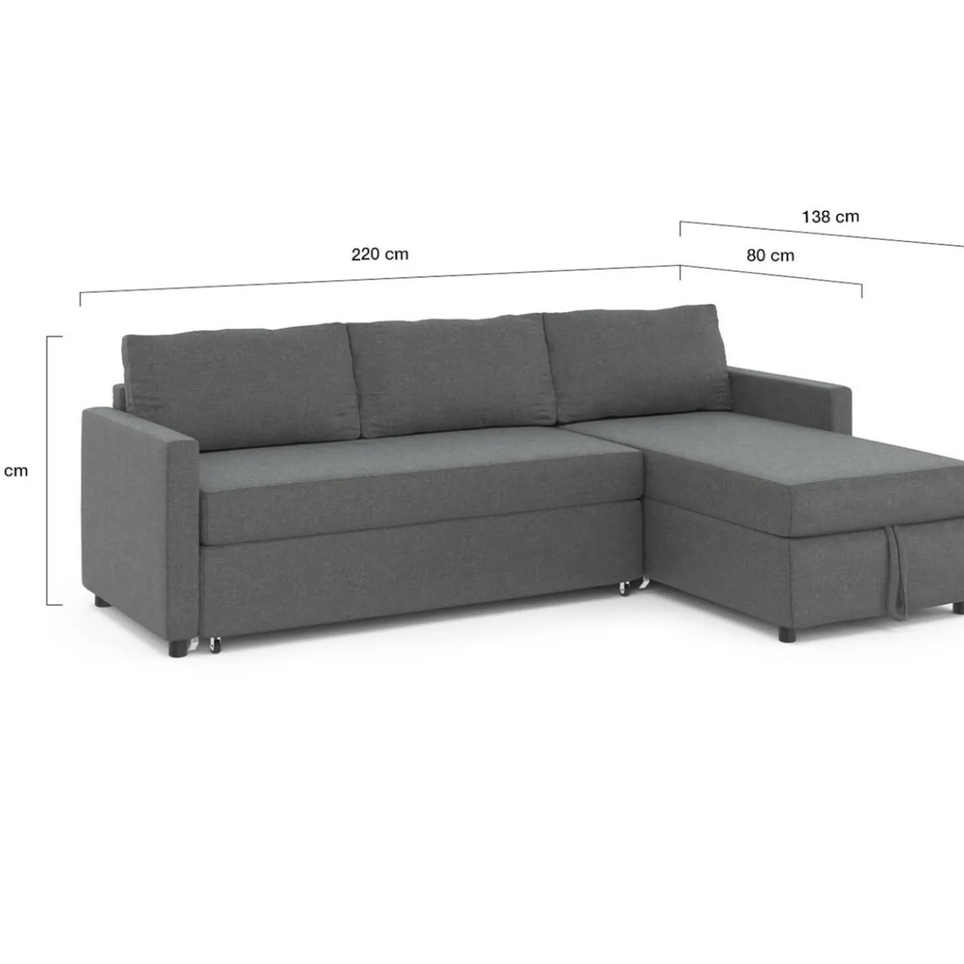 Canapé avec méridienne convertible en tissu gris anthracite