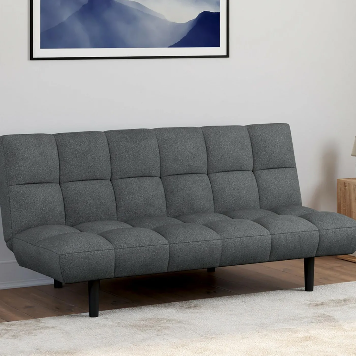 Canapé clic clac SALOME capitonné 3 places tissu gris anthracite