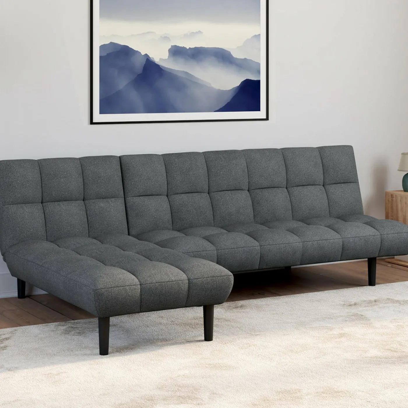 Canapé clic clac SALOME capitonné 3 places tissu gris anthracite