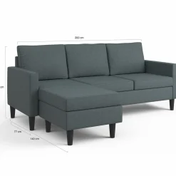 Canapé d’angle 200 cm réversible gris anthracite