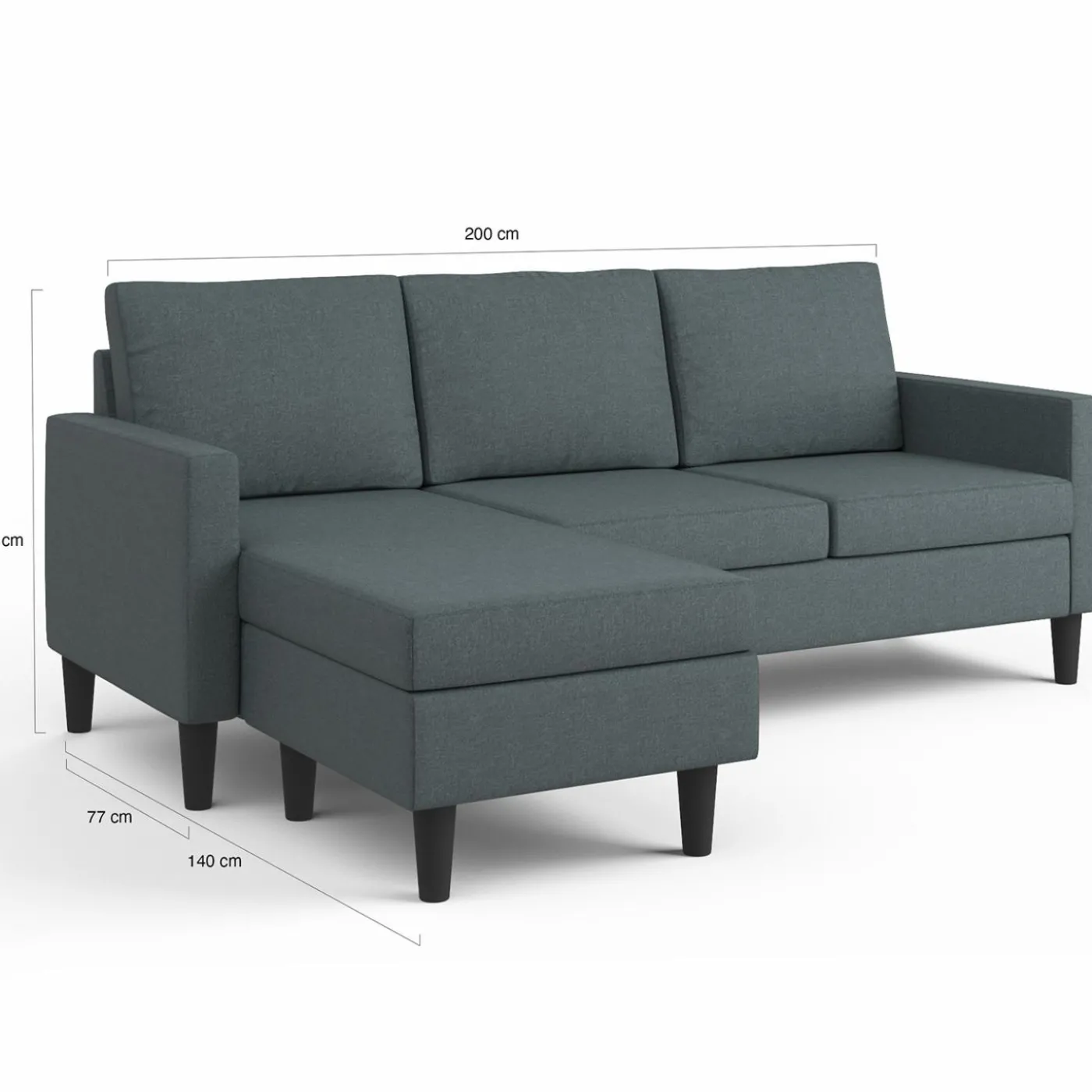 Canapé d’angle 200 cm réversible gris anthracite