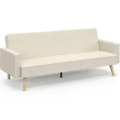 Canapé droit scandinave 3 places convertible LARS velours côtelé beige