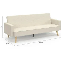 Canapé droit scandinave 3 places convertible LARS velours côtelé beige