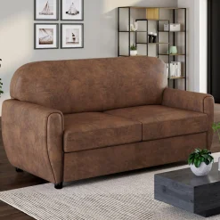 Canapé droit vintage marron effet vieilli