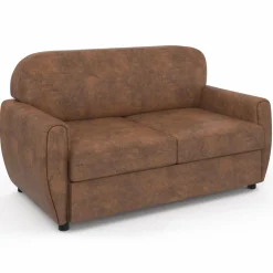 Canapé droit vintage marron effet vieilli