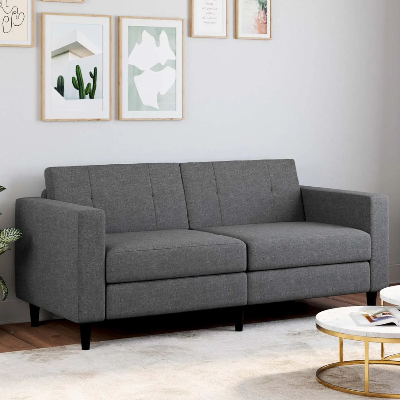 Canapé fixe moderne 3 places 180 cm en tissu gris anthracite