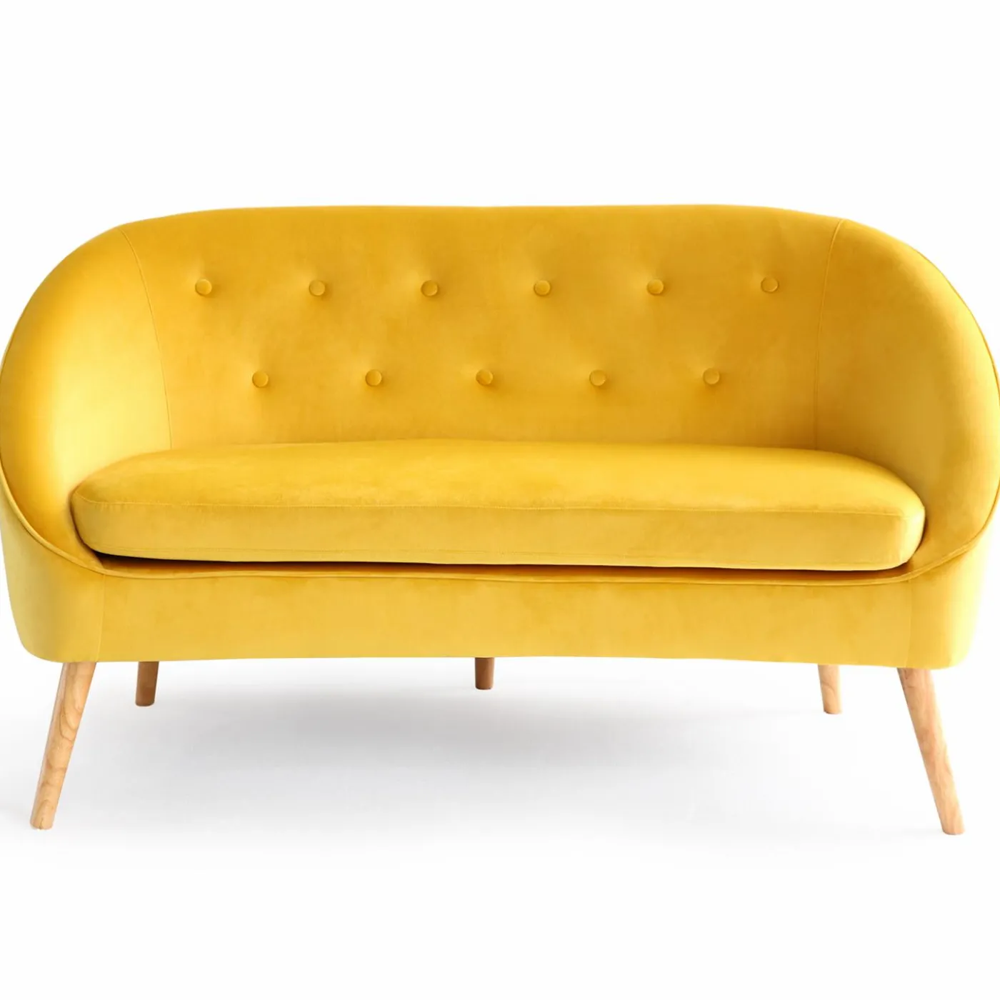 Canapé velours jaune rétro chic pieds en bois