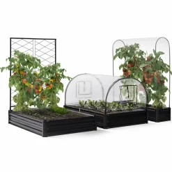 Carré potager en métal avec serre à tomates + treillis + housse