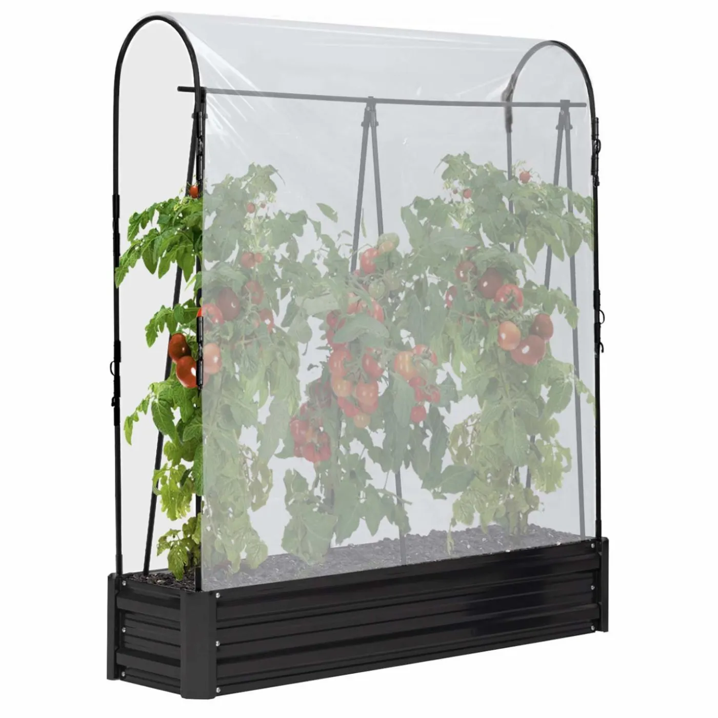 Carré potager en métal avec serre à tomates + treillis + housse