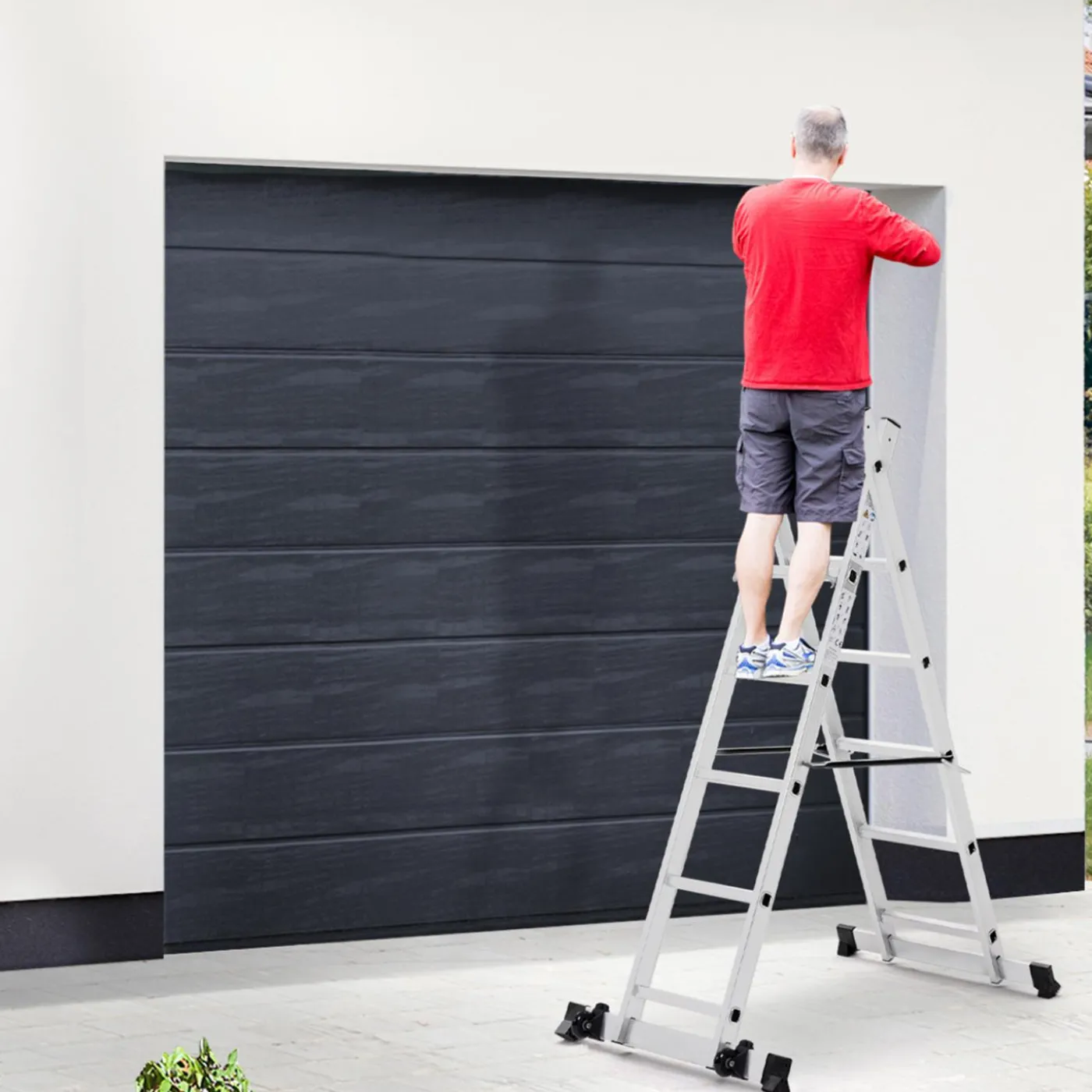 Échafaudage aluminium plateforme modulable avec échelle multifonction, sur roues, 165 cm