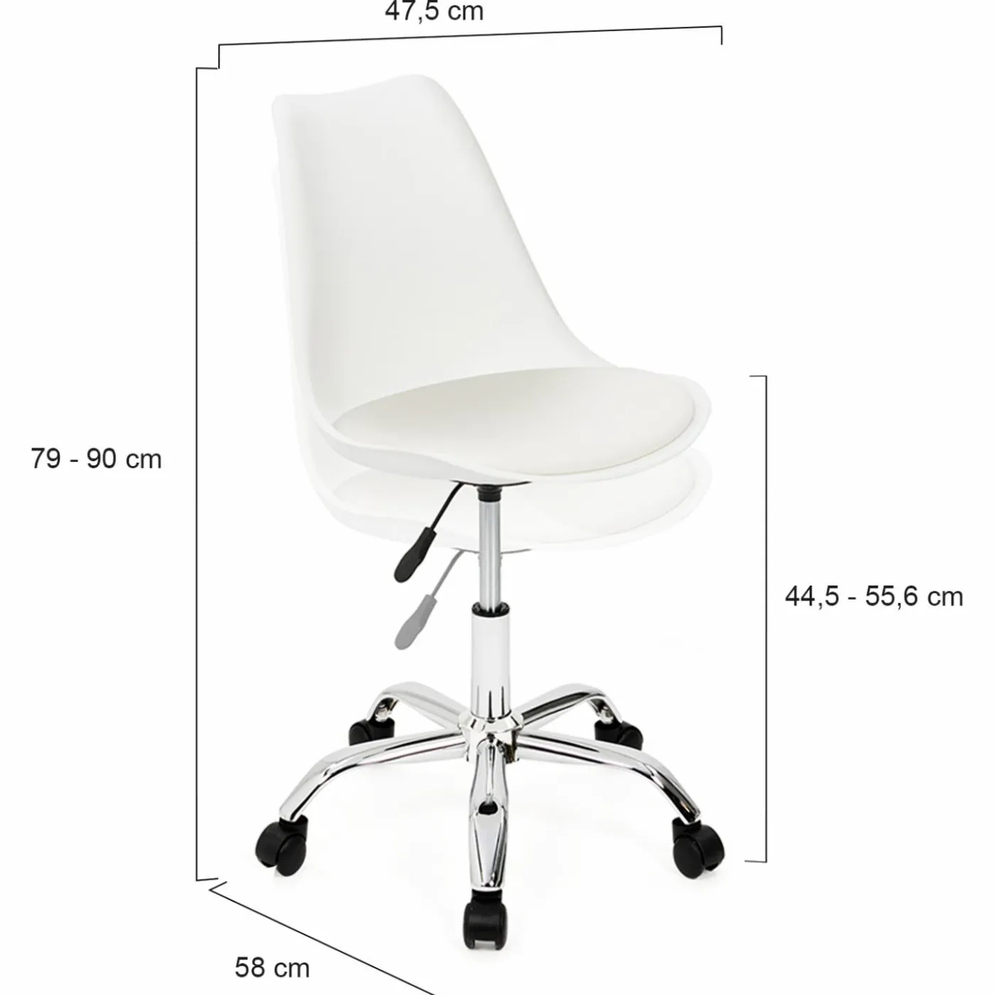 Chaise de bureau scandinave blanche à roulettes