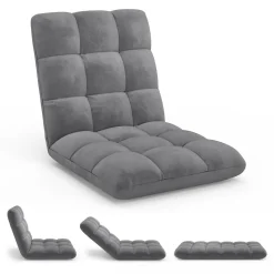 Chaise de sol pliante 15 positions en velours gris anthracite