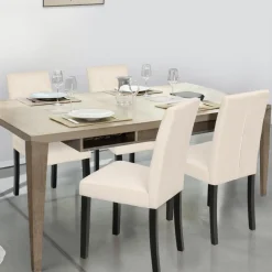 Chaises capitonnées en velours beige pieds noirs : lot de 4