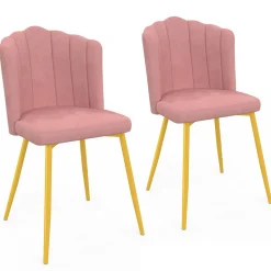 Chaises coquillage rose en velours et pieds dorés