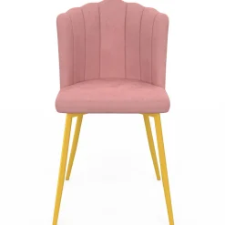Chaises coquillage rose en velours et pieds dorés
