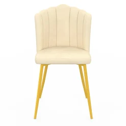 Chaises coquillages beiges en velours et pieds dorés