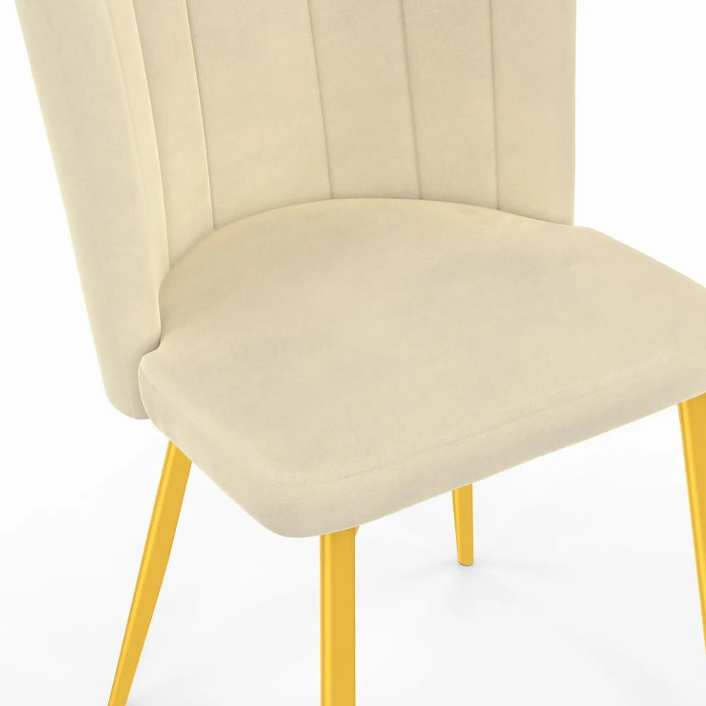Chaises coquillages beiges en velours et pieds dorés