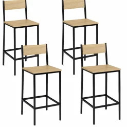 Chaises de bar industrielles métal et bois avec dossier x4