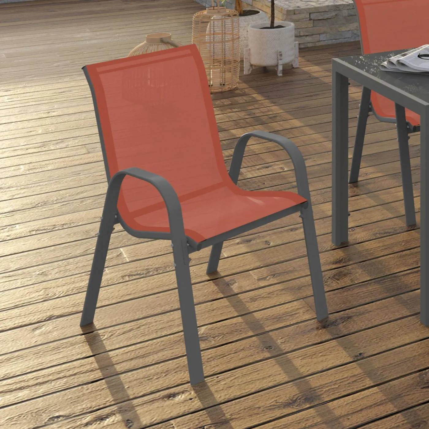 Chaises de jardin empilables terracotta - lot de 6