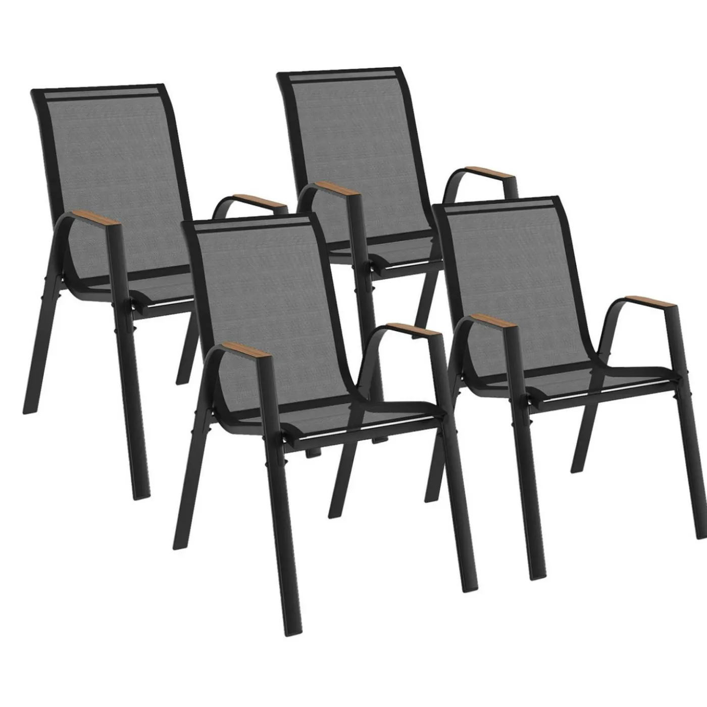 Chaises de jardin empilables noir et bois métal et textilène