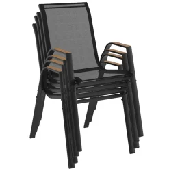 Chaises de jardin empilables noir et bois métal et textilène