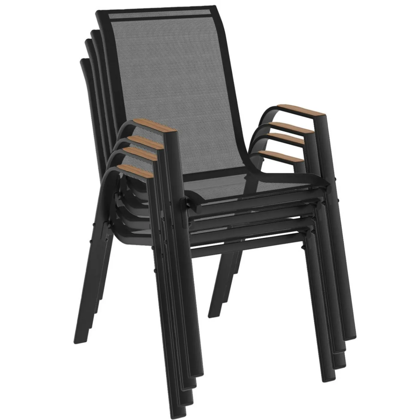 Chaises de jardin empilables noir et bois métal et textilène