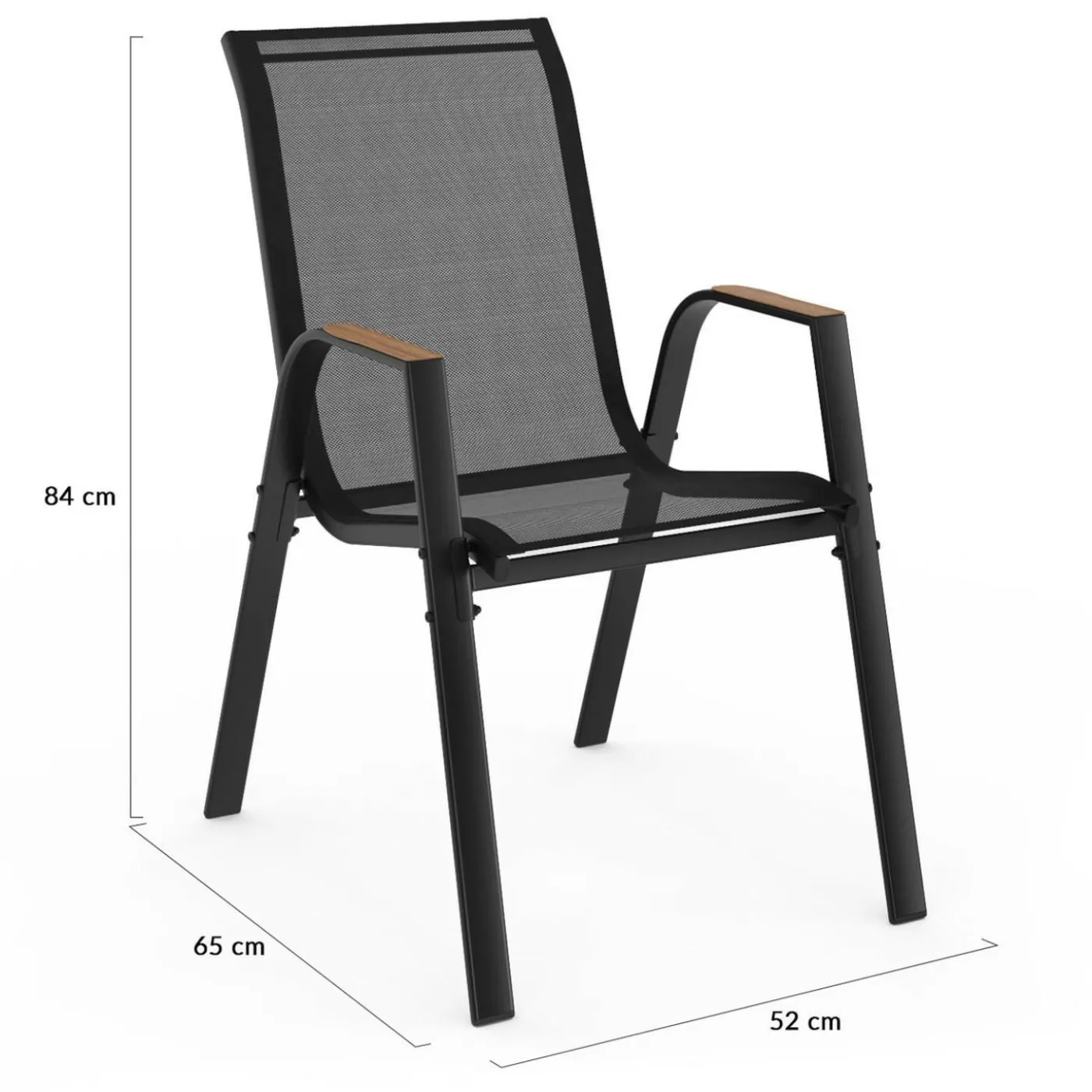 Chaises de jardin empilables noir et bois métal et textilène