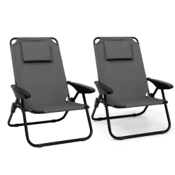 Chaises de plage pliantes gris anthracite avec dossier inclinable