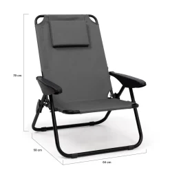 Chaises de plage pliantes gris anthracite avec dossier inclinable