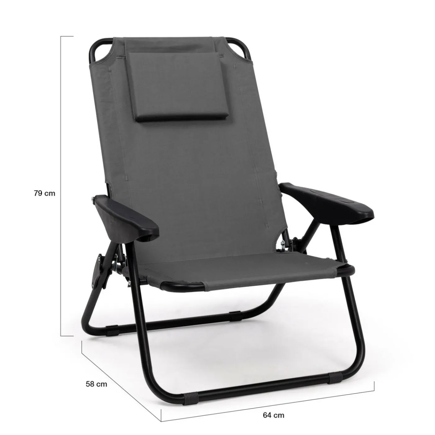Chaises de plage pliantes gris anthracite avec dossier inclinable