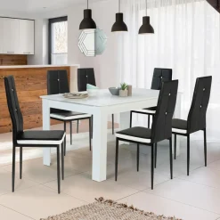 Chaises de salle à manger noires et blanches avec strass