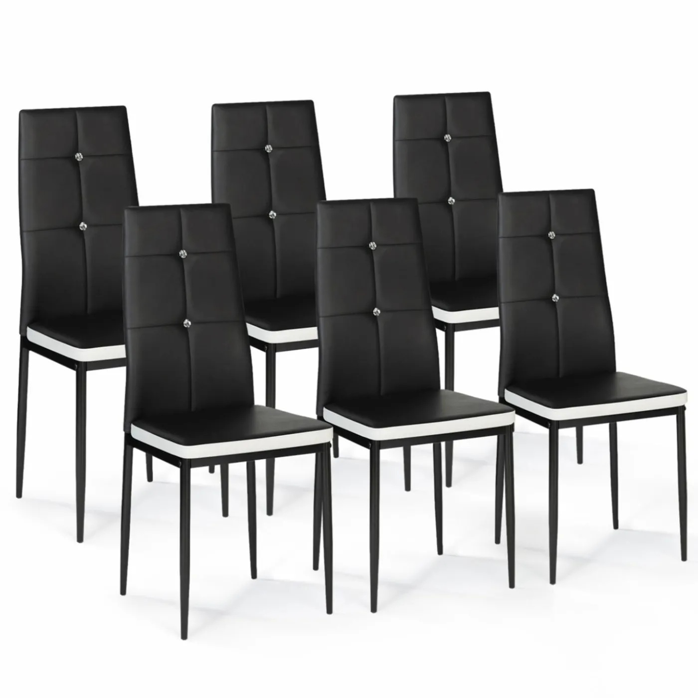 Chaises de salle à manger noires et blanches avec strass