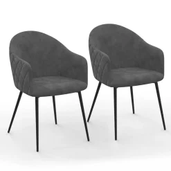 Chaises de salle à manger design en velours gris foncé