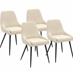 Chaises en velours beige avec demi-accoudoirs